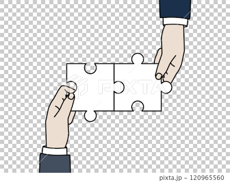 Illustration of a hand holding a jigsaw puzzle 120965560