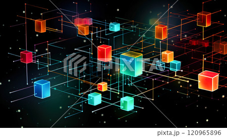 ネットワークで繋がるイメージのカラフルな四角いブロックの背景のイラスト素材 [120965896] - PIXTA