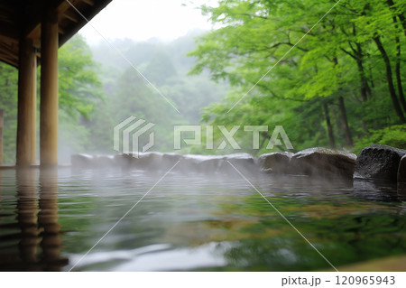 日本の露天風呂の魅力：自然と一体化する癒しの温泉体験3　AI生成画像 120965943