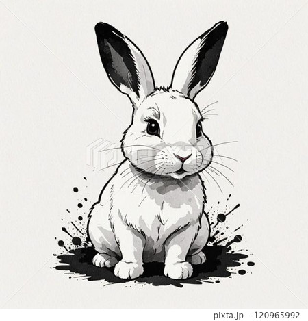 水墨画風の兎です。AI生成画像を利用してます。 120965992