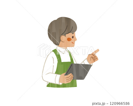 指差し確認をするエプロンを着用した男性-ガッシュ 120966586