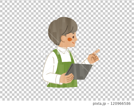 指差し確認をするエプロンを着用した男性-ガッシュ 120966586