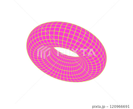 Cyberpunk 3d mesh torus patch, futuristic neon net pattern shape symbol, cyber tech abstract grid structure illustration, vaporwave geometry 3d wireframe figure object. 120966691