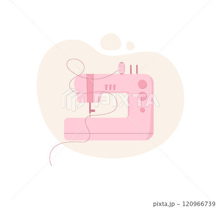 Sewing machine, hand drawn dressmaking supplies illustration, cartoon embroidery tool design, doodle sewing accessories object, vector tailor decoration element, Sewing machine, hand drawn dressmaking supplies illustration, cartoon embroidery tool design, doodle sewing accessories object, vector tailor decoration element, 120966739