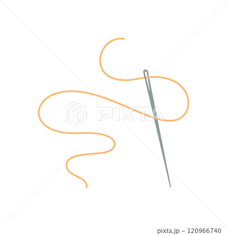 Sewing needle and thread logo, flat fashion tool object, hand drawn sewing decoration design, cartoon tailor supplies element, vector embroidery accessories illustration, 120966740