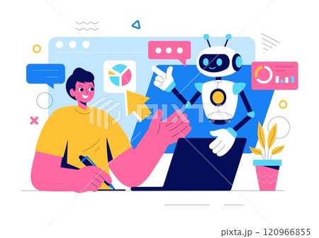 Artificial Intelligence Vector Illustration featuring a Digital Brain, Technology, and Engineering with a Programmer Analyzing Data or Scientific 120966855