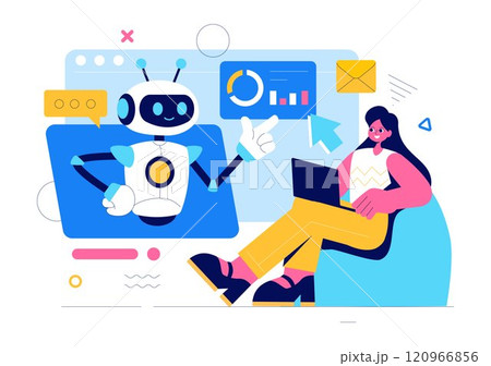 Artificial Intelligence Vector Illustration featuring a Digital Brain, Technology, and Engineering with a Programmer Analyzing Data or Scientific 120966856