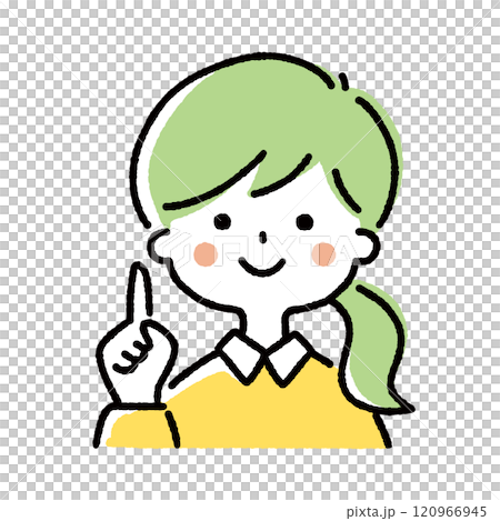 Illustration of a woman explaining with her index finger up Illustration of a woman explaining with her index finger up 120966945