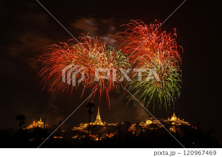 A Beautiful firework at Pha Nakhon Khiri, Phetchaburi, Thailand. A Beautiful firework at Pha Nakhon Khiri, Phetchaburi, Thailand. 120967469