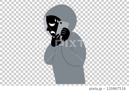 可疑人員在困惑時用智慧型手機交談的向量圖解 可疑人員在困惑時用智慧型手機交談的向量圖解 120967516