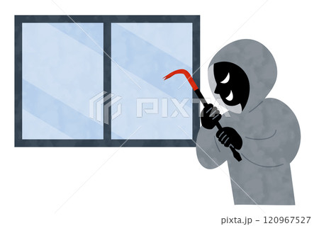 バールを持って窓に近づく犯罪者のベクターイラスト 120967527