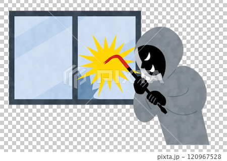 Vector illustration of a criminal breaking a window with a crowbar Vector illustration of a criminal breaking a window with a crowbar 120967528