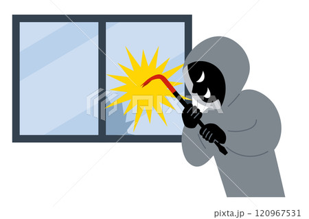 バールで窓を割る犯罪者のベクターイラスト バールで窓を割る犯罪者のベクターイラスト 120967531