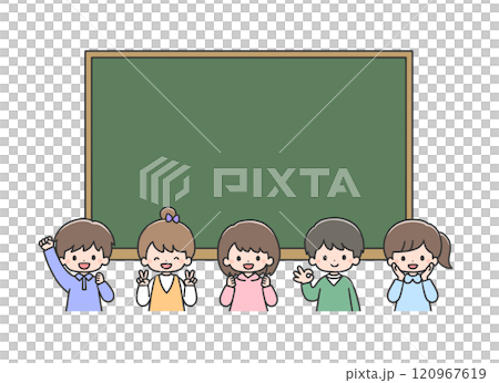 Happy children in front of the blackboard Happy children in front of the blackboard 120967619