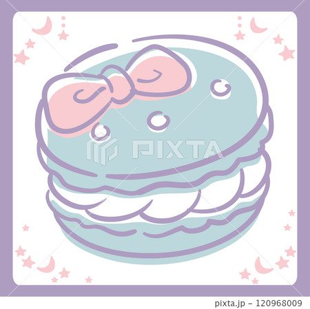 かわいいマカロン。ゆめかわ、ガーリーなパステルトーンのイラスト素材。ベクターイラスト素材。 かわいいマカロン。ゆめかわ、ガーリーなパステルトーンのイラスト素材。ベクターイラスト素材。 120968009
