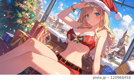 クリスマスにかわいい女の子とプレゼント クリスマスにかわいい女の子とプレゼント 120968458