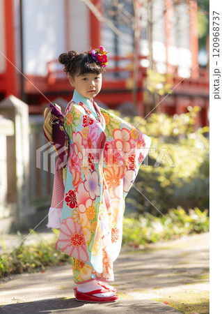 神社で七五三を祝う7歳の女の子 神社で七五三を祝う7歳の女の子 120968737