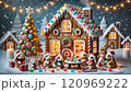 お菓子の家でクリスマスを楽しむうさぎ 120969222