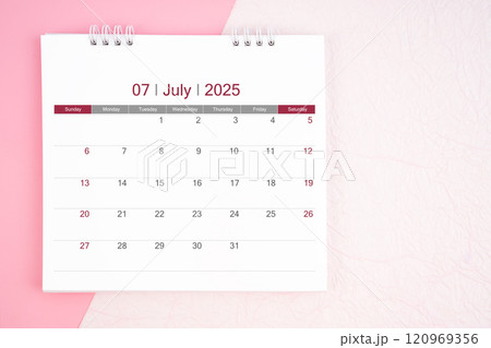 July desk calendar for 2025 year for schedule to make appointment meeting. July desk calendar for 2025 year for schedule to make appointment meeting. 120969356