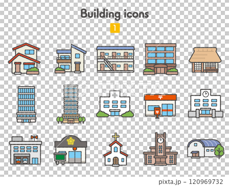 住居や公共施設などの建物のアイコン集1 カラー 120969732