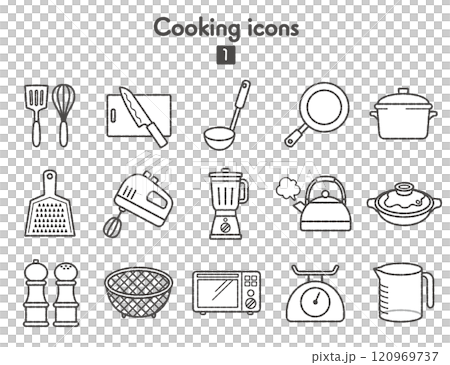 用於烹飪單色的炊具圖示集合 120969737