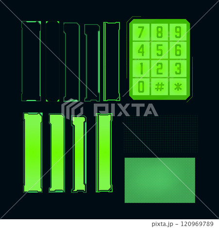 サイバーパンク風デジタルUI素材セット 120969789