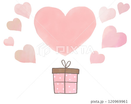 プレゼントとたくさんのハートのイラスト プレゼントとたくさんのハートのイラスト 120969961
