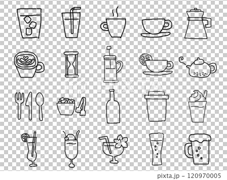 Set of drink related loose hand drawn icons_black outline 120970005