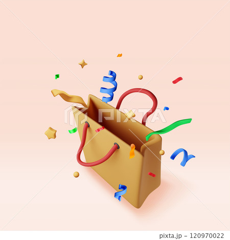 3D shopping bag with confetti isolated. 120970022