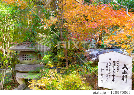 兵庫県三木市にある大谷山 大谿寺 伽耶院(だいけいじきゃらいん)境内にある入山料看板 兵庫県三木市にある大谷山 大谿寺 伽耶院(だいけいじきゃらいん)境内にある入山料看板 120970063