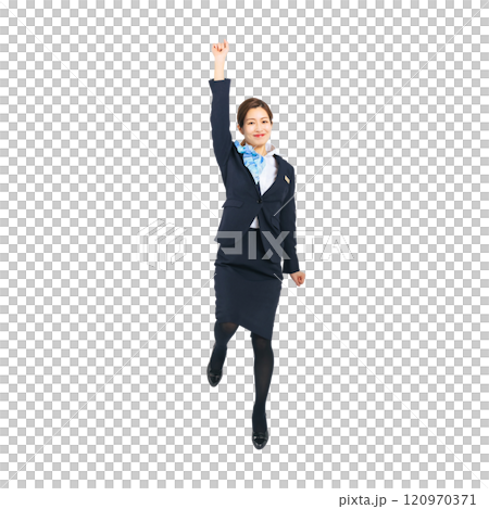 Full-body photo of a jumping service worker woman Full-body photo of a jumping service worker woman 120970371