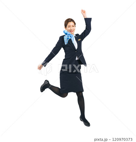 ジャンプする接客業の女性の全身写真 120970373
