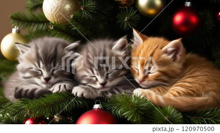 クリスマスツリーに住む猫-1 120970500