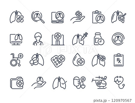 Health care and medical about lungs icon set. concept of lung disease treatment for hospital, health care, emergency, doctor, diagnosis, report, illness, ambulance and more. vector design. Health care and medical about lungs icon set. concept of lung disease treatment for hospital, health care, emergency, doctor, diagnosis, report, illness, ambulance and more. vector design. 120970567
