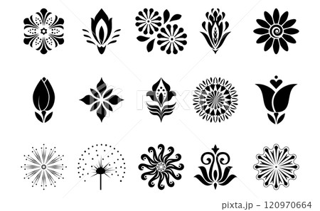 Flower icons set. Isolated elements for design. Vector graphics. 120970664