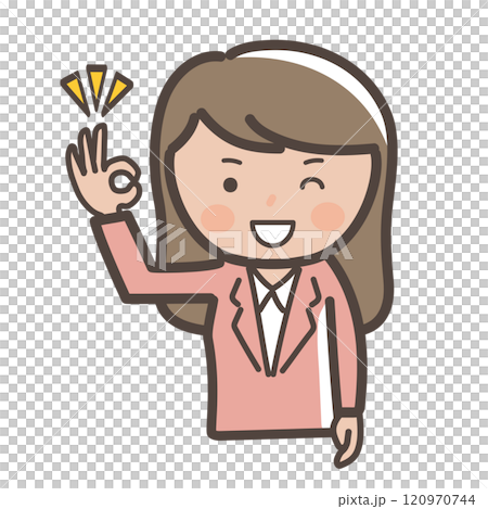 Illustration of a businesswoman winking and saying OK 120970744
