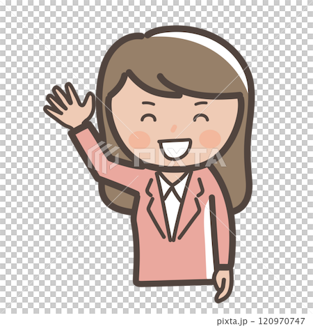 Illustration of a businesswoman greeting with a smile Illustration of a businesswoman greeting with a smile 120970747