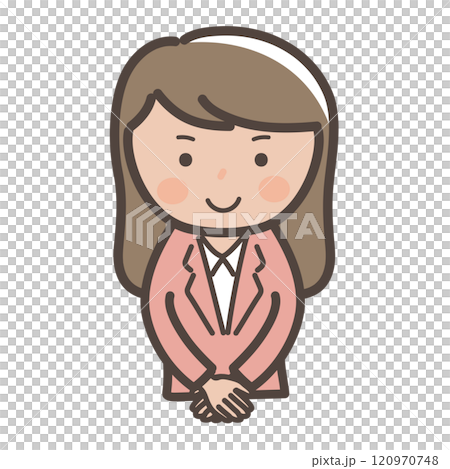 Illustration of a businesswoman bowing her head and apologizing Illustration of a businesswoman bowing her head and apologizing 120970748