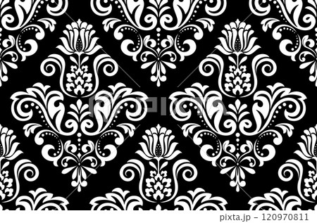 Flower geometric pattern. Seamless vector background. White and black ornament. 120970811
