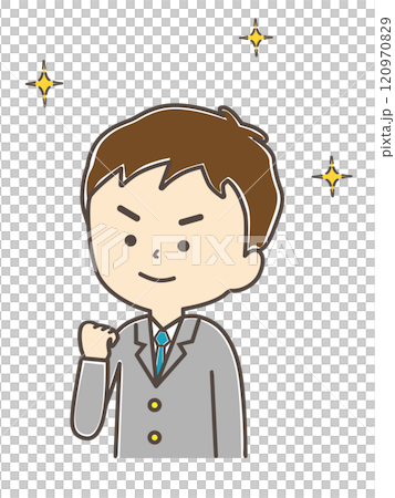 A boy in uniform posing with one hand 120970829