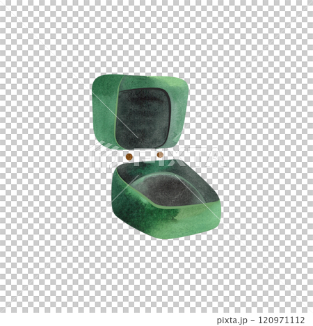 Open box for jewelry. Packaging for an engagement ring, a declaration of love, a solemn marriage proposal. Isolated watercolor illustration Open box for jewelry. Packaging for an engagement ring, a declaration of love, a solemn marriage proposal. Isolated watercolor illustration 120971112