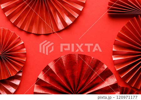 Lunar new year. paper fans on red background. Lunar new year. paper fans on red background. 120971177