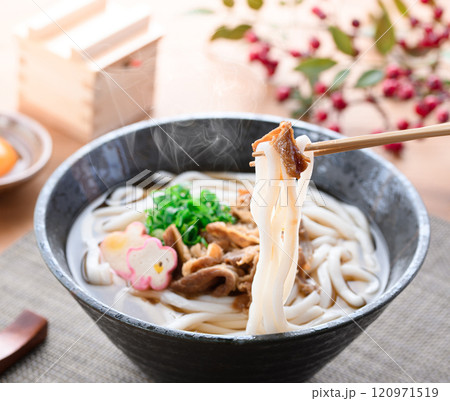 国産和牛を使用した具沢山の肉うどん 国産和牛を使用した具沢山の肉うどん 120971519