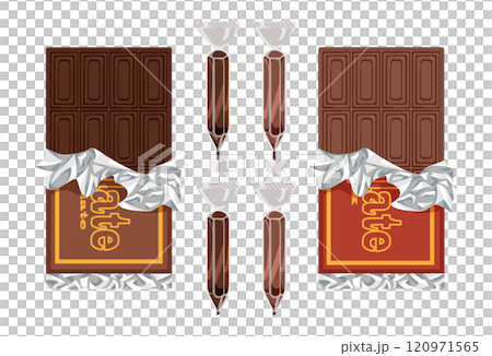 Various chocolate bars and chocolate pens 120971565