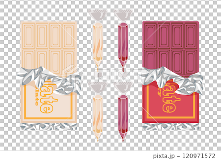 Various chocolate bars and chocolate pens 120971572