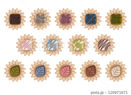 クラシカルな洋菓子セットの多彩なデザイン クラシカルな洋菓子セットの多彩なデザイン 120971671