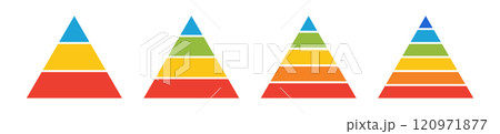 Levels of triangular pyramid. Half triangle pyramid chart. Maslow layer diagram. Development level infographic. Business graph. Vector illustration isolated on white background Levels of triangular pyramid. Half triangle pyramid chart. Maslow layer diagram. Development level infographic. Business graph. Vector illustration isolated on white background 120971877