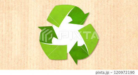 Horizontal banner with arrows recycle symbol from recycled paper. Sustainable development of strategy approach to zero waste, responsible consumption. Reuse, renewable resource, eco-friendly concept 120972190