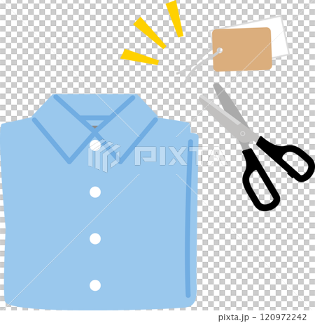 Tag removed from shirt with scissors 120972242
