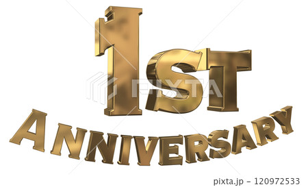 3DCG文字「1st Anniversary/1周年マークキラキラ」ゴールド,金 120972533